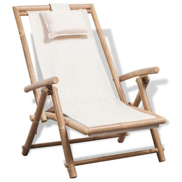 vidaXL Patio Deck Chair Patio Sling Chair with Headrest for Deck Beach Bamboo