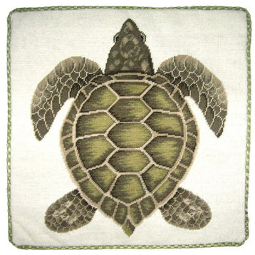 Grosspoint Green Hawksbill Sea Turtle Needlepoint Pillow