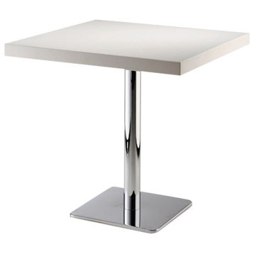 Polo Square Dining Table, White Lacquer Top With Polished Chrome Base