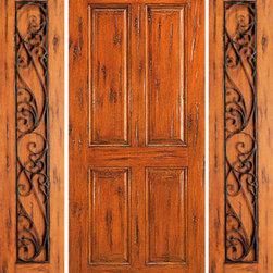 Exterior Prehung Door with Two Sidelites, Knotty Alder 4-Panel - Front Doors