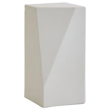 Midcentury 30" White Facet Pedestal Table, Geometric Block Square Tall