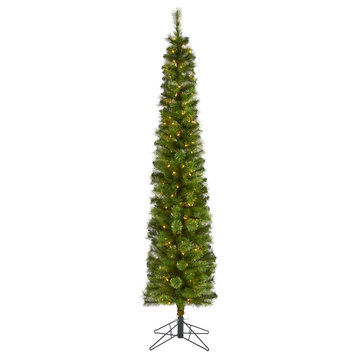 7' Green Pencil Christmas Tree / 150 Clear LED Lights and 338 Bendable Branches
