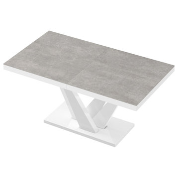 CHARA Extendable Dining Table, Grey Stone/White