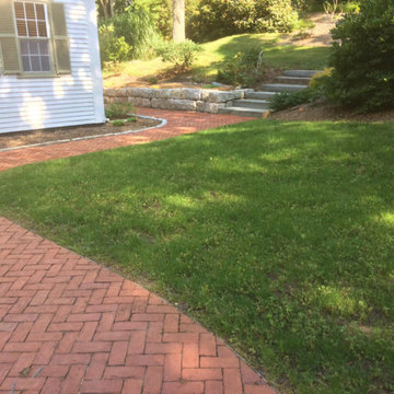 Wellfleet Reclaimed Granite Retaining Wall and Brick Walkway