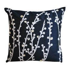 Willow Design 40x40 Art Silk Navy Blue Throw Cushions Cover, Navy Blue Willow