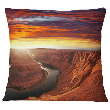Horse Shoe Bend Under Sunset Sky Landscape Printed Throw Pillow, 16"x16"