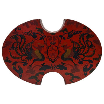 Chinese Distressed Brick Red Phoenix Graphic Oval Shape Box Hws3391