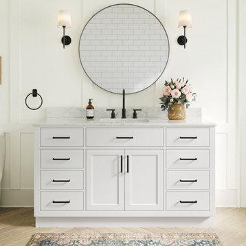 Ariel Hepburn 61" Rectangle Sink Vanity, White, 0.75" Carrara Marble