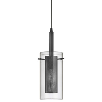 Modern Pendant With Clear Glass, Matte Black