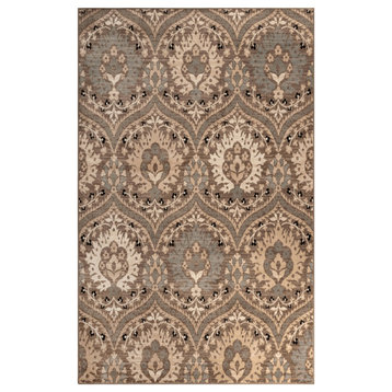 6' X 9' Ivory Beige And Light Blue Floral Stain Resistant Area Rug