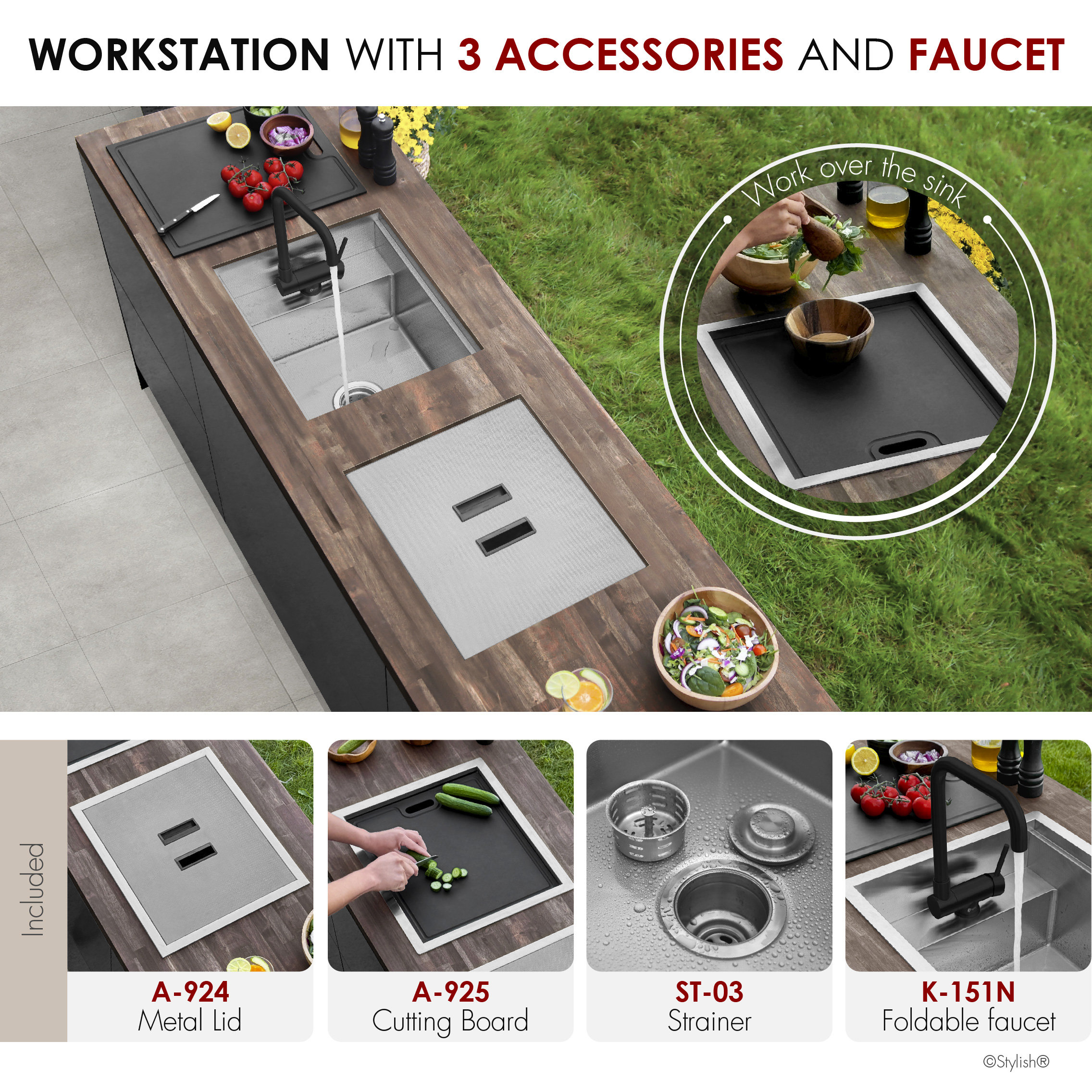 Concealed Dual-Mount Steel Utility Sink 20", 1-Hole Prep Sink, Dura-Tek, Black