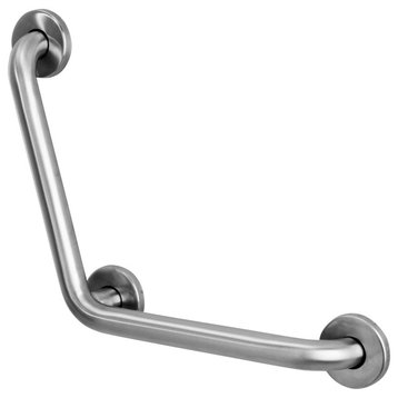 Satin Stainless Steel 135 Degree Angle Grab Bar, Center Post and Cover Flange