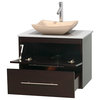Centra 30" Espresso Single Vanity, White Man-Made Stone Top, Ivory Marble Sink