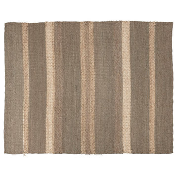 Hand-Woven Seagrass and Corn Husk Rug With Stripes