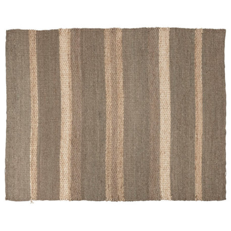 Hand-Woven Seagrass and Corn Husk Rug With Stripes