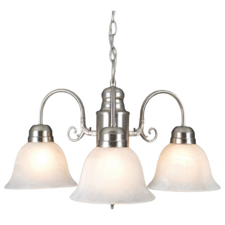 3-Lights Chandelier, Shade, Satin Nickel Finish