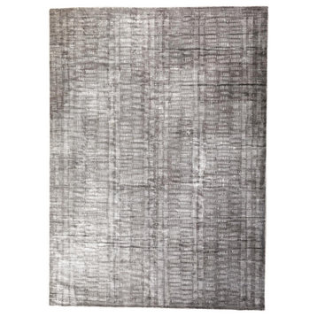 Elegant Linear Graph Print Area Rug 8x10 Charcoal Gray Cream Repeating Pattern