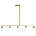 Livex Lighting - Lansdale 5 Light Antique Brass Large Linear Chandelier - Simplicity and attention to detail are the key elements of the Lansdale collection.  The dimensional form, exposed bulbs and combination of finishes adds a playful mood to a contemporary or urban interior. This five light linear chandelier design gives a new face to any interior.  It is shown in an antique brass finish.