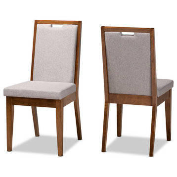 Octavia Modern Grey Upholstered and Brown Finished Wood 2-Piece Dining Chair Set