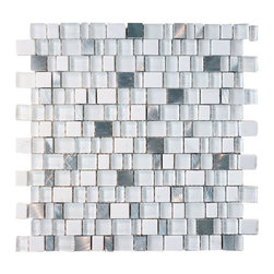 Glossy and Matte White With Aluminum Random Brick Cubes Pattern Glass Mosaic Til - Home Accessories & Decor