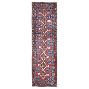 New Persian Bijar Runner Natural Wool Geometric Design Hand Made Rug, 3'0"x9'9"