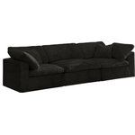 Meridian Furniture - Cozy Velvet Upholstered Comfort 3-Piece Modular Sofa, Black - Bring home this Cozy sofa for a fresh new look. Embrace casual elegance with this Cozy velvet cloud-like comfort modular fiber-filled seating option. Handsome from all angles, this piece features soft black velvet upholstery to make it an easy fit in any room. This modular piece can be combined with other items in the Cozy collection to create a seating group of your dreams. The cushions on this piece are exceptionally comfortableand filled with fiber for luxury that you deserve as you rest and relax.