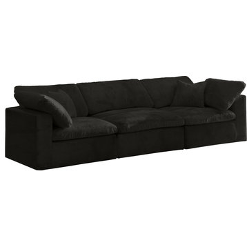 Cozy Velvet Upholstered Comfort 3-Piece Modular Sofa, Black