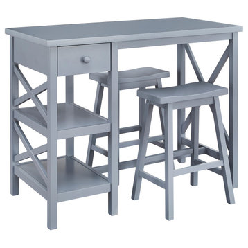 Lunch Date Counter Table With 2 Stools, Slate Gray
