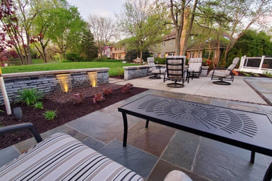 Example of a minimalist backyard stone patio design in Chicago