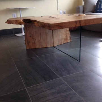Maple Slab Coffee Table w/ Slab and Glass Support