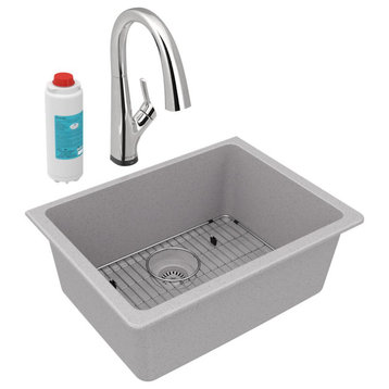 Quartz Classic 25" Undermount Sink Kit With Filtered Faucet, Greystone