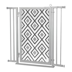 Fusion Gates - Fusion Gate with Gray Diamonds Design, Satin Nickel, 32"-36" - Baby Gates And Child Safety
