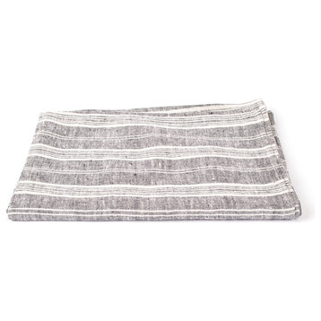 Linen Multistripe Bath Towel, Black White, 65x130cm