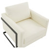 LeisureMod Lincoln Modern Leather Arm Chair With Black Steel Frame, White