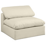 Meridian Furniture - Comfy Beige Linen Textured Fabric Modular Chair, Cream, Vegan Leather, Armless Chair - Give your space a whole new look with this cream Comfy vegan leather armless chair. This handsome chair fits nicely with other items in the Comfy collection and is a versatile seating option designed for adaptability, comfort and style. Wrapped in rich cognac durable vegan leathered upholstery, this chair offers a plush embrace of overstuffed down feather cushions, carefully crafted to deliver the highest level of comfort. The perfect seat for creating an oasis for relaxation, this chair has thick foam surrounding its frame for added support and coziness.