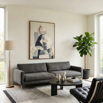 Modern Art-Inspired Living Room with Grey Sofa and Geometric Rug