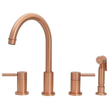 Two-Handles Copper Widespread Kitchen Faucet With Side Sprayer, Copper