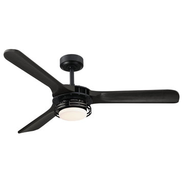52 in. Indoor Minimal Black Wood Integrated LED Lighted Ceiling Fan with Remote