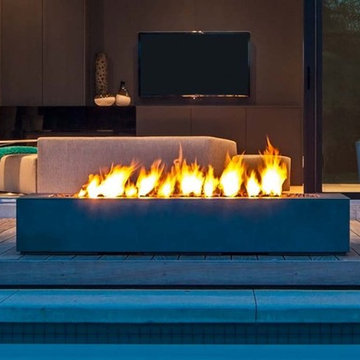 Modern Patio Design with Rectangular Outdoor Fireplace from Stardust Modern Desi