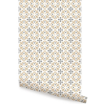 Flower Moroccan Tile Peel & Stick Vinyl Wallpaper, Mustard, 24"w X 60"h