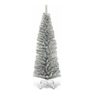 WELLFOR 6 ft. White Regular Unlit PVC Artificial Christmas Tree with Iridescent Branch Tips and Metal Stand