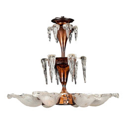 French BORIS LACROIX Art Deco Copper and Glass Six-Light Chandelier - Pendant Lighting