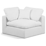 Meridian Furniture - Comfy Beige Linen Textured Fabric Modular Chair, White, Linen Textured Fabric, Corner Chair - Give your space a whole new look with this white Comfy linen textured fabric corner chair. This handsome chair fits nicely with other items in the Comfy collection and is a versatile seating option designed for adaptability, comfort and style. Wrapped in rich white durable linen textured fabric upholstery, this chair offers a plush embrace of overstuffed down feather cushions, carefully crafted to deliver the highest level of comfort. The perfect seat for creating an oasis for relaxation, this chair has thick foam surrounding its frame for added support and coziness.