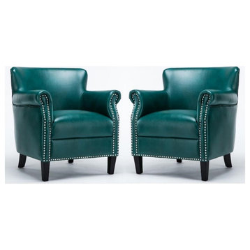 Home Square Faux Leather Club Accent Chair in Teal Green - Set of 2