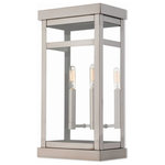 Livex Lighting - Livex Lighting 20704-91 Hopewell - 18" Two Light Outdoor Wall Lantern - The design of the Hopewell outdoor wall lantern giHopewell 18" Two Lig Brushed Nickel Clear *UL Approved: YES Energy Star Qualified: n/a ADA Certified: n/a  *Number of Lights: Lamp: 2-*Wattage:60w Candelabra Base bulb(s) *Bulb Included:No *Bulb Type:Candelabra Base *Finish Type:Brushed Nickel