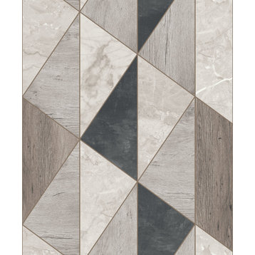 Geometric Wood Panel Textured Wallpaper 57 Sqft., Grey, Sample