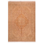 Bareens Designer Rugs - Sparow Pak Persian Tegan Taupe/Gold Wool Rug - 5'9'' x 9'3'' - Designed with mesmerizing intricacy and gorgeous color palette, this hand-knotted masterpiece demonstrates the beauty and electrifying thrill of Pak Persian art. These meticulously hand-knotted Pak-Persian rug is made with pure wool and features breathtaking traditional, transitional, and tribal designs in bold luxurious color pallets. Known for their intricate designs these rugs are a reproduction of Persian rugs, made in Pakistan with unique Mughal designs. Made by master weavers using the same Persian texture, design and dying technique, we wanted to produce the most significant manifestation of Persian art, life, and culture. This rug is most famous for its exceptional quality, incredible designs, patterns, and vibrant rich color. Pak-Persian rugs made with Persian weave with high knot counts, which enables the high intricacy and detail found in the patterns are also referred to as "State of art", each color adds a rich beautiful detail in the artwork of this rug. The design, color, and beautiful chromatic composition with a vibrant sheen with intricate designs, exude beauty, elegance, and quality make this rug a masterpiece of its own.