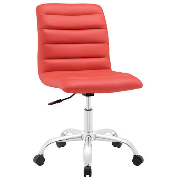 Thassos Armless Mid Back Vinyl Office Chair - Red