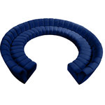 Meridian Furniture - Infinity Channel Tufted Velvet Modular Chair, Navy, 11 Piece - Create a seating group that works for every possible situation with this Infinity 11-piece sectional and other pieces in the Infinity collection. Upholstered in soft navy velvet material that feels great against the skin and offers long-wearing beauty, this piece fits with other Infinity items for an infinite number of combinations that get your seating requirements just right but that look just as nice when used on their own.