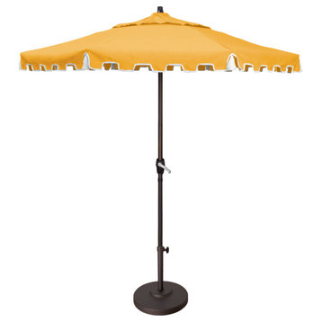 9' Greek Key Patio Umbrella With Fiberglass Ribs and Tassels, Buttercup